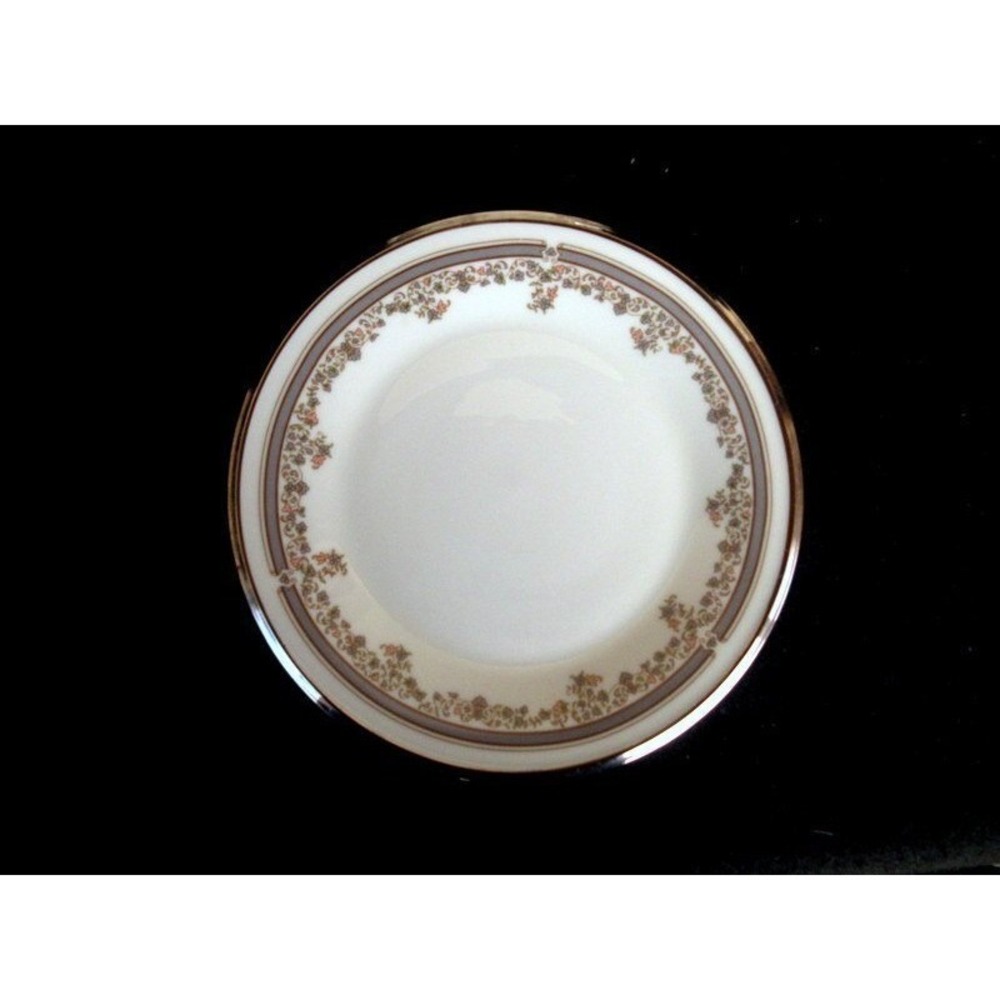 Lenox Lace Point Salad Plate Ivory/Gray Pink Flowers Platinum Trim